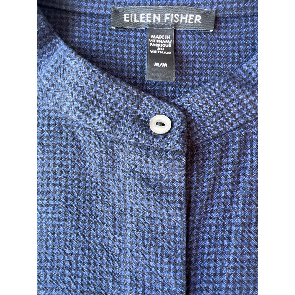Eileen Fisher Set Womens M/L Mandarin Collar Wide Leg Culottes Pants Blue Black - Picture 7 of 15